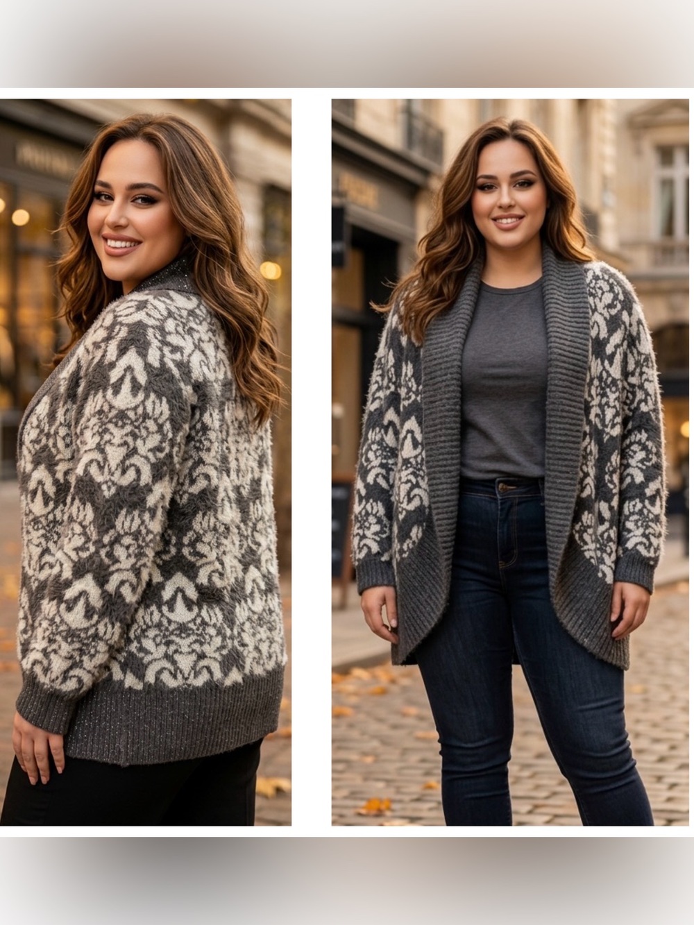 Black Rivet Women Sz XL Cozy Grey Floral Open-Front Cardigan Sweater
